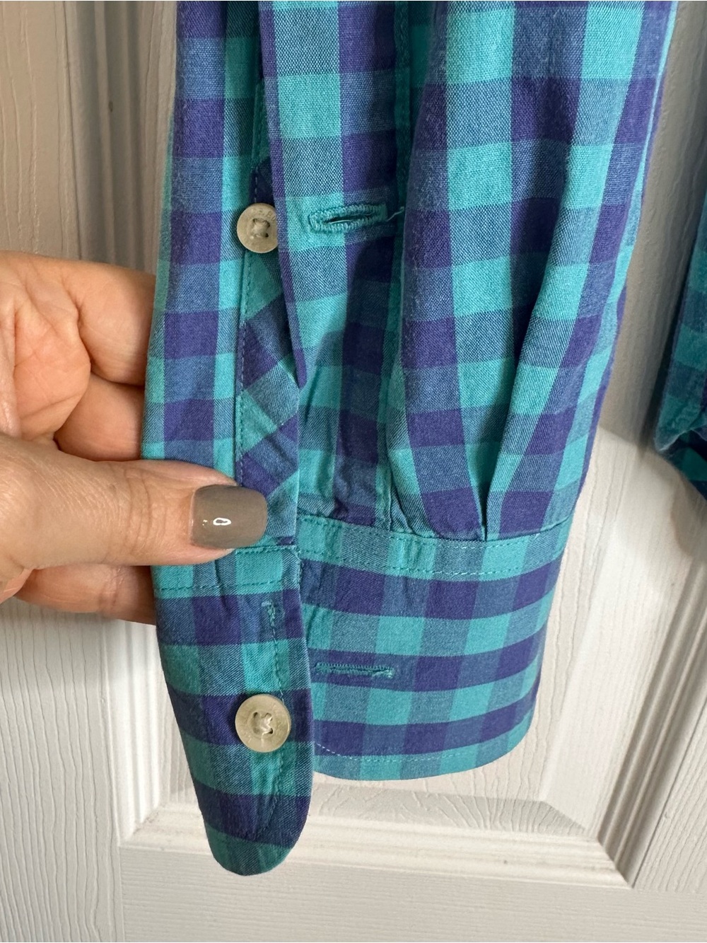 J. Crew Teal and Navy Check Long-Sleeve Button-Down Shirt Men's Size Large - Picture 6 of 10